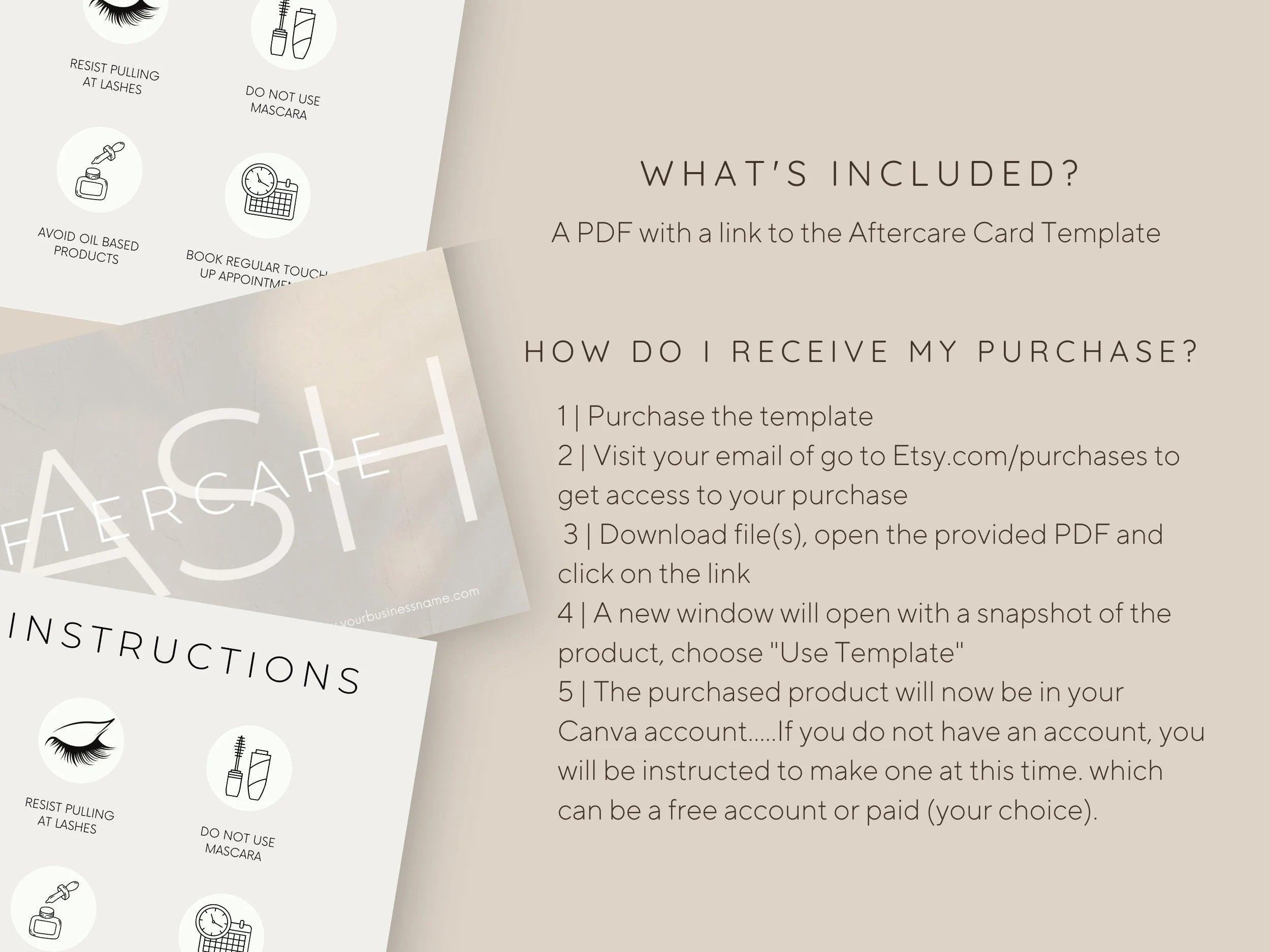Lash Aftercare Card Canva Template - Un-Stripped